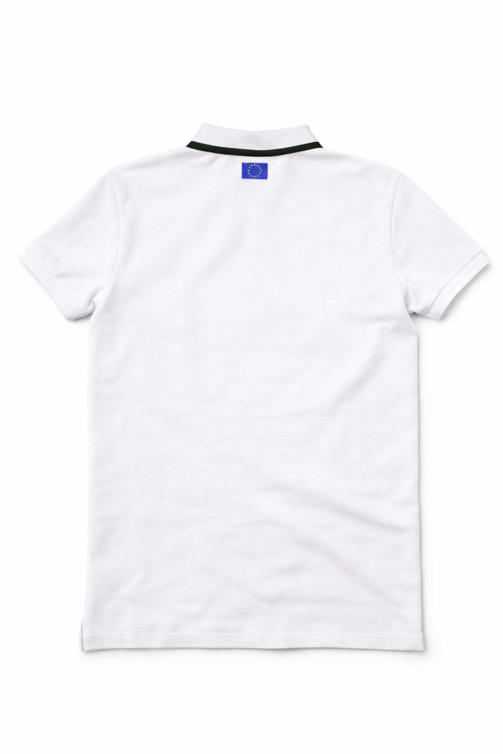 White polo shirt with a brand logo on a white background 